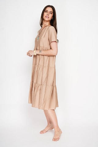 Vestido midi de lino - Beige