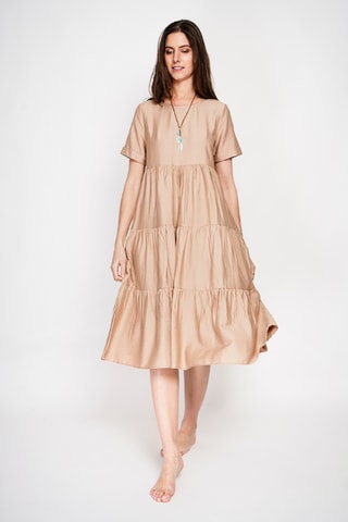 Vestido midi de lino - Beige