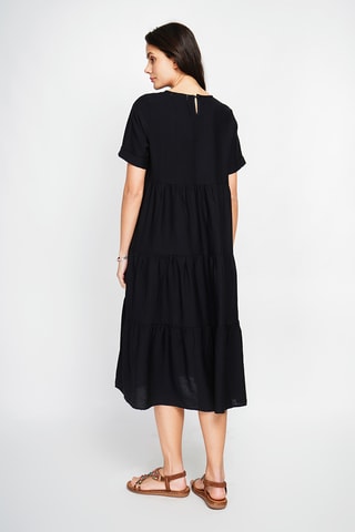 Vestido midi de lino - Negro
