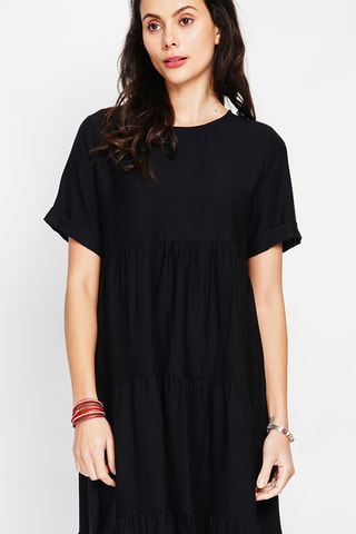 Vestido midi de lino - Negro