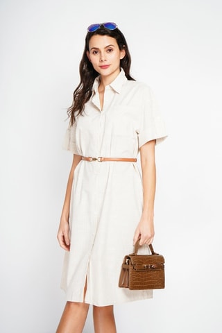 Vestido camisero de lino - Beige