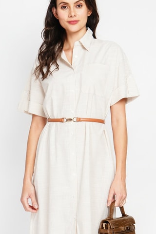 Vestido camisero de lino - Beige