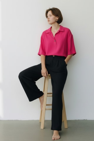 Pantalón ancho de lino - Negro