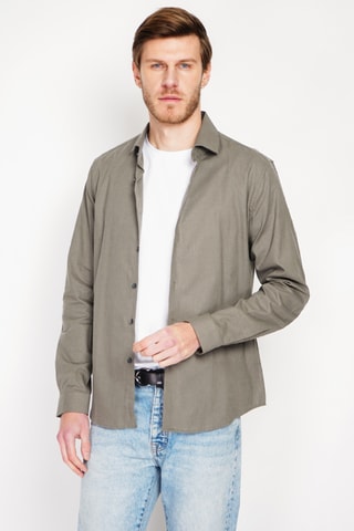 Camisa slim fit de lino - Beige