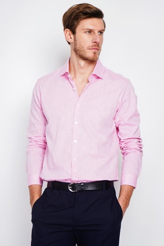 Camisa slim fit de lino - Rosa