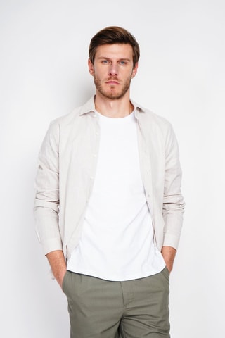 Camisa slim fit de lino - Beige