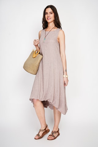 Vestido globo de lino - Beige