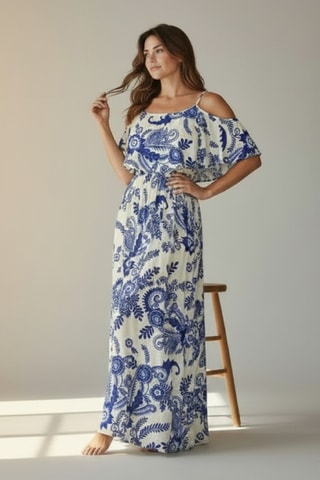 Vestido largo de lino - Azul