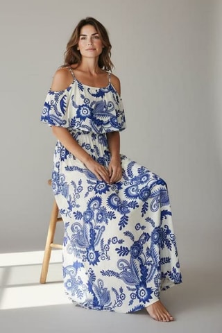 Vestido largo de lino - Azul