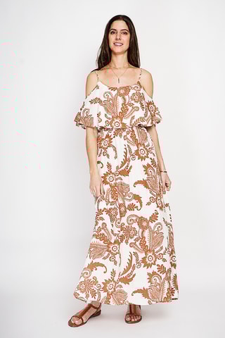 Vestido largo de lino - Marrón