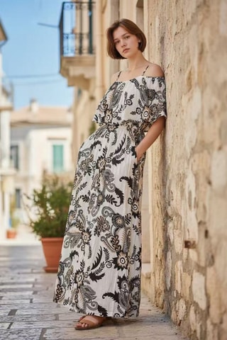 Vestido largo de lino - Negro