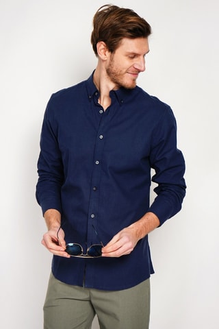 Camisa regular fit de lino - Azul marino