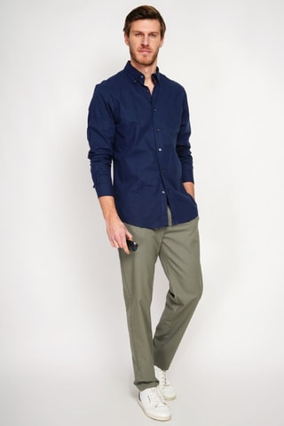 Camisa regular fit de lino - Azul marino