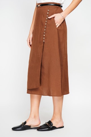 Falda cruzada de lino - Marrón