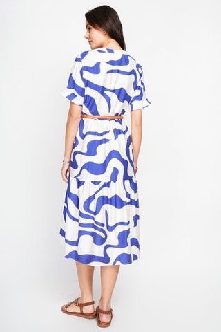 Vestido midi en lino - Blanco y azul