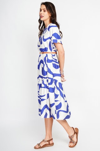 Vestido midi en lino - Blanco y azul