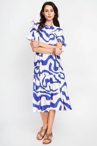 Vestido midi en lino - Blanco y azul