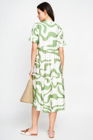 Vestido midi en lino - Blanco y verde