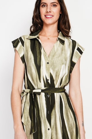 Vestido camisero de lino - Caqui