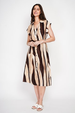 Vestido camisero de lino - Beige