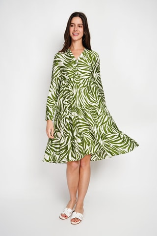 Vestido midi en lino - Verde y blanco