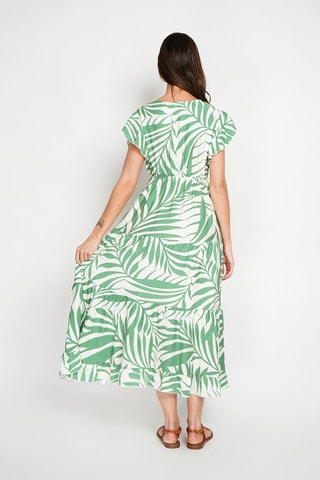 Vestido midi en lino - Verde y blanco