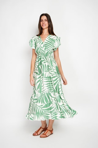 Vestido midi en lino - Verde y blanco