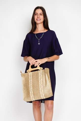 Vestido recto de lino - Azul marino