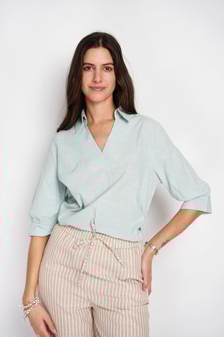 Blusa de lino - Blanco y verde