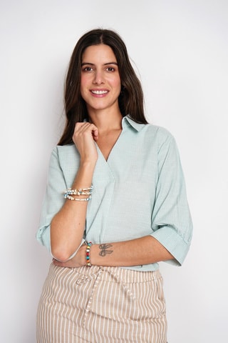 Blusa de lino - Blanco y verde