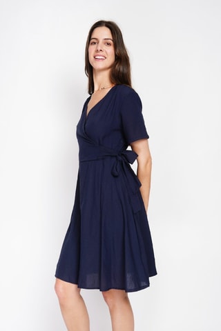 Vestido cruzado de lino - Azul marino