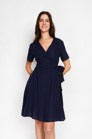 Vestido cruzado de lino - Azul marino