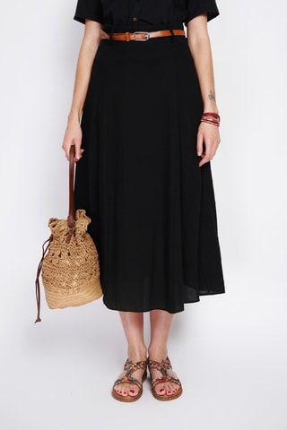 Falda larga de lino - Negro