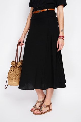 Falda larga de lino - Negro