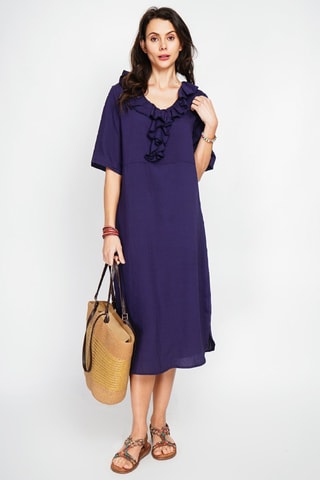 Vestido largo de lino - Azul marino