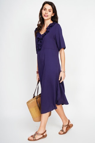 Vestido largo de lino - Azul marino