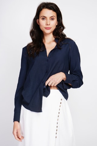 Camisa regular fit de lino - Azul marino