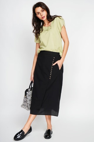 Falda cruzada de lino - Negro