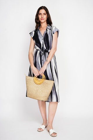 Vestido camisero de lino - Negro