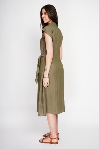 Vestido cruzado de lino - Caqui