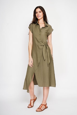 Vestido cruzado de lino - Caqui