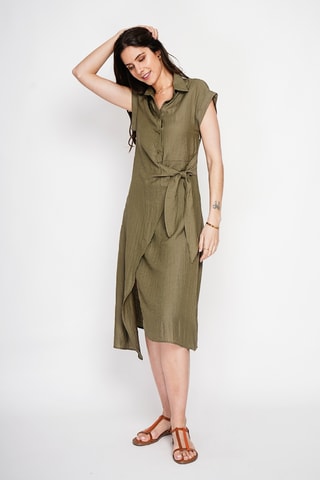 Vestido cruzado de lino - Caqui