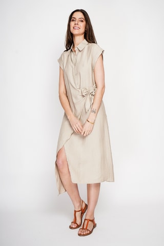 Vestido cruzado de lino - Beige