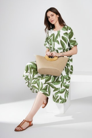 Vestido midi de lino - Verde