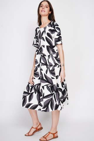 Vestido midi de lino - Negro