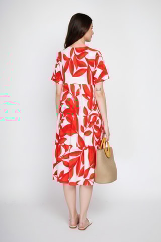 Vestido midi de lino - Rojo