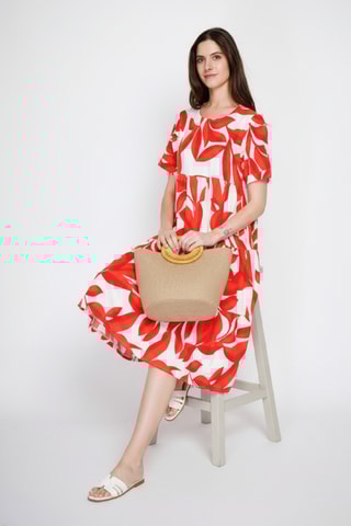 Vestido midi de lino - Rojo