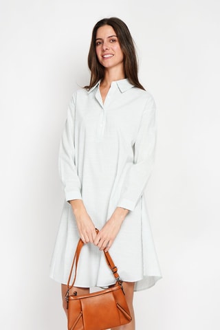 Vestido trapecio de lino - Blanco y verde