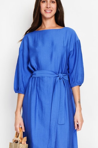 Vestido midi en lino - Azul