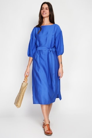 Vestido midi en lino - Azul